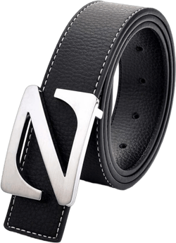 Cliont Mens Z Letter Buckle Leather Belt For Jeans 38 Black/Silver