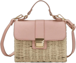 Straw Splice PU Leather Women Shoulder Bag Woven Square Tote Bags For Women Rattan Weave Beach Handbags Women's Bag
