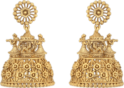Tarinika Antique Gold Plated Vibhati Jhumkas with Temple Design - Indian Earrings for Women | Perfect for Ethnic Occasions | Traditional South Indian Jewelry | 1 Year Warranty*