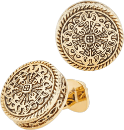 WADORN Metal Cufflinks for Men, Brass Men's Cuff Links Vintage Engraved Floral Cufflinks Round Shirt Cuff Links