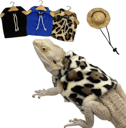 4 Pack Lizard Clothes for Bearded Dragons Straw Hat Set Reptile Apparel Handmade Pure Cotton Sleeveless T-Shirt Vest for Skin Protection Photo Party Lizard Small Animal Gecko Chameleon 4 Pack Set L