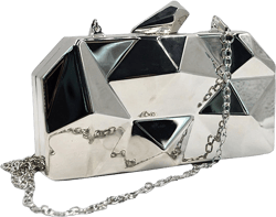 Reberomantic Women Lattice Pattern Metal Handbag Chain Geometric Evening Clutch Purse Silver