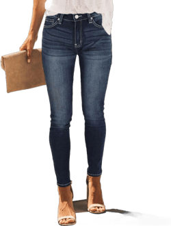 Allimy Women's High Rise Skinny Stretch Button Ripped Jeans High Waisted Destroyed Denim Pants Dark Wash-16 14