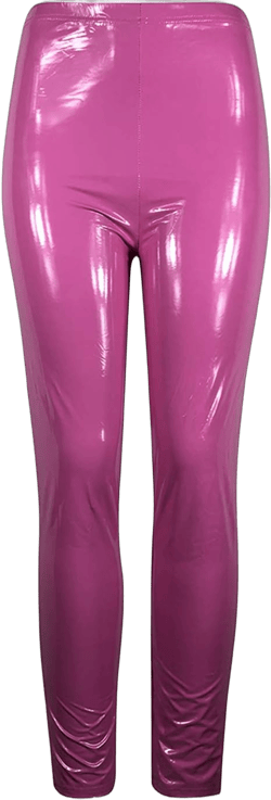 Awoscut Women's Faux Leather Leggings Latex Pants Shiny PU Leather Stretchy High Waisted Tights Wet Look Skinny Pants Medium Pink