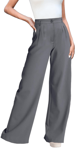 ELLEVEN Women's Casual Wide Leg Dress-Pants, High Elastic Waisted in The Back Business Flowy Trousers with Pockets X-Large Grey
