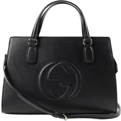 Gucci Soho Leather Satchel tote Structured Black Shoulder Bag New
