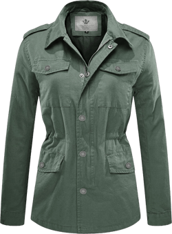 WenVen Women's Lightweight Canvas Cotton Military Jacket Utility Lapel Anorak
