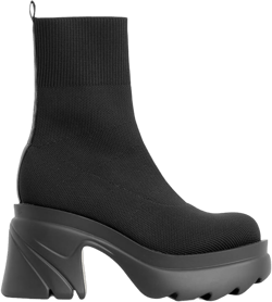 Womens Sock Boots Platform Chunky Heel Booties Dress Ankle Boots, Slip On Round Toe Comfortable Booties 5-5.5 Black
