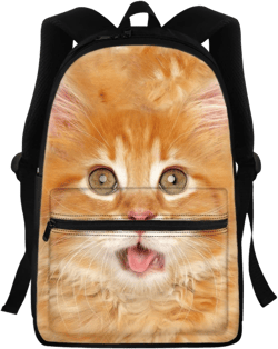 2024 Girls Boys Backpack for School or Daily Use Orange Kitten Cat Print Unisex School Bag Travel Backpacks Elementary Students School Supplies