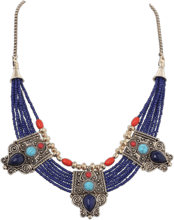 Bead Multilayered Necklace Blue African Statement Chunky Collar Ethnic Multi Strand Tribal Jewelry Accessories for Women