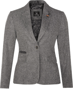 Women's Tweed Grey Herringbone Classic 1920s Formal Wool Tailored Blazer with Elbow Patches 14
