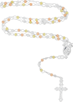 Decadence Solid Sterling Silver Tricolor 3mm Italian Virgin Mary Rosary Bead Cross Necklace | Made In Italy | 925 Sterling Silver Rosary Y Necklace Chain for Women And Men, 18" Inches