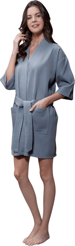 Turquaz Linen Lightweight Knee Length Waffle Kimono Bridesmaids Robes For Women - Spa Bathrobe XX-Large Gray