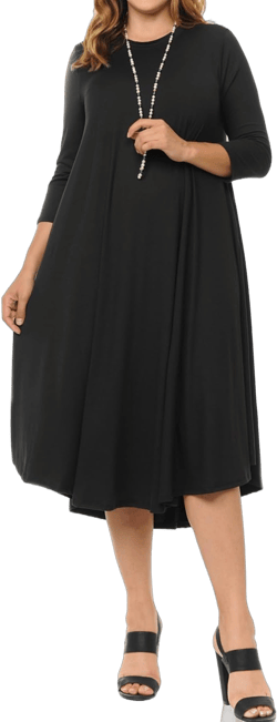 Pastel by Vivienne Women's A-Line Swing 3/4 Sleeve Midi Dress Plus Size Casual Curvy