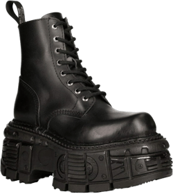 New Rock Boots M-MILI084N-S5 Unisex Metallic Black 100% Leather Platform Military Eyelet Fastening 12 Black