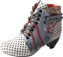 TMA EYES Polka Dot Leather Women Boots with Moccasin Hand Stitching