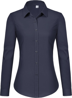 Women's Button Down Shirts Classic Fit Dress Shirt Work Business Casual Long Sleeve Blouse Tops Large Navy Blue