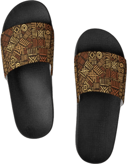 Ethnic African Pattern- Browns And Golds Womens Slide Sandals Non Slip Summer House Slippers for Girls Slip-on Flip Flops 10 Wide Black