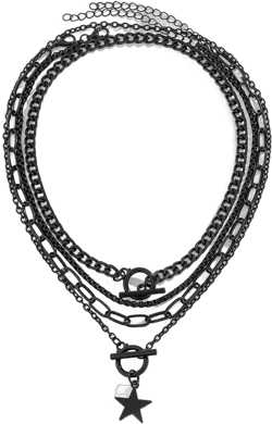 4pcs Layered Gold Necklaces Stack for Women Layered Chunky Gold Necklaces Herringbone Paperclip Chain Necklace Retro Coin Peach Heart Star Pendant Dainty Cuban Chain Toggle Clasp Jewelry Gifts for Women Star-black