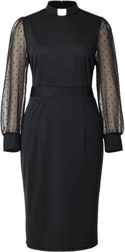 Catholic Church Ministers Clergy Dress for Women Lantern Sleeve Loose Slim Fit Cocktail Party Pencil Dresses X-Small Black