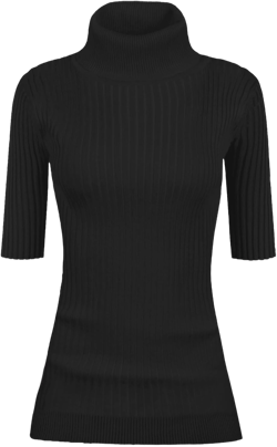 v28 Women Turtleneck 1/2 Half Sleeve Highly Stretchy Ribbed Knit Fitted Sweater Medium Black