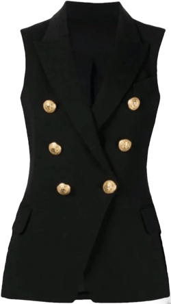 Women's Suit Vest V-Neck Double Breasted Casual Slim Fit Business Work Jacket Vest