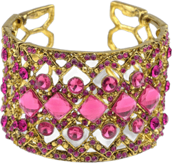Alilang Womens Rhinestone Bracelet Exotic Golden Tone Fuchsia Pink Crystal Cuff Bangle