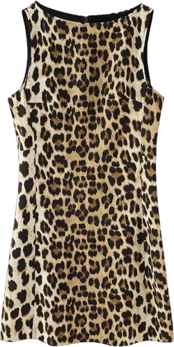 TRAFZA Summer Chic Leopard Print Sexy Women's Mini Dress Retro Round Neck Sleeveless Zipper Decoration Women's Party Dress Y2K