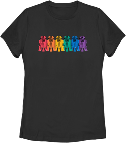 Women's Star Wars Pride Rainbow R2-D2 Line Up  Graphic Tee Black Small