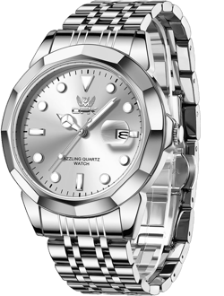 OPK Mens Watches Business Dress Large Analog Stainless Steel Watches for Men Day Waterproof Luminous Casual Man Wrist Watches silver watch 70