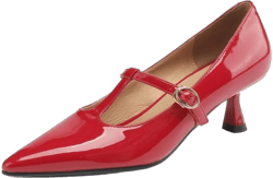 TinaCus Women's Patent Leather Handmade Pointed Toe Mid Kitten Heel T-Strap Pumps Shoes 7 Red