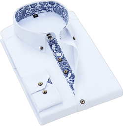 Blue-and-white Porcelain Collar Shirt Men Long Sleeve Korean SlimFit Casual Business Dress Shirts Solid Color White Shirt Cotton