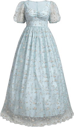SHEIN Belle Plus Size Women's Light Blue Sweet Little Floral Mesh Embroidered Romantic Sweetheart Neckline Princess Style Puff Short Sleeves Layered Large A Hem Ruffle Cake Dress Vacation Sense Homecoming Prom Dress Elegant Dinner Dress Prom Dress