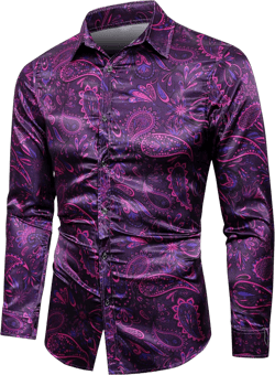 QZH.DUAO Mens 70s Disco Linen Shirts Casual Paisley Tops Floral Vintage Long Sleeve Shirt XX-Large Sc 103 Silk