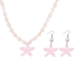 Pingyongchang Boho Braided Rattan Seashell Pendant Necklace Earrings for Women Handmade Choker Hawaiian Starfish Wovening Hanging Multilayer Long Chain Birthday Friendship Waterproof Beach Jewelry Set Pink