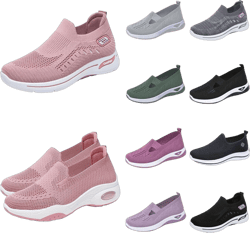 Women's Woven Orthopedic Breathable Soft Shoes Lightweight Arch Support Sole Comfortable Slip-on Tennis Sneakers Memory Foam Go Walking Flat Sneakers Diabetic Foam Hands Free Slip in Shoes 6 Pink Five