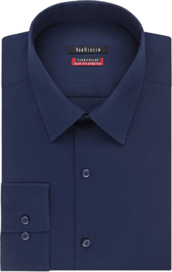 Van Heusen Men's Dress Shirt Slim Fit Flex Collar Stretch Solid 15.5" Neck 34"-35" Sleeve Night Blue