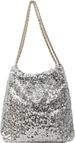 Women's Glitter Sequins Shoulder Tote Big Capacity Shimmer Shopping Bag Sparkling Handbag Purse Silver