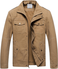 Pursky Men's Military Jacket Casual Washed Cotton Hooded Canvas Coat Fall Coat Large Khaki