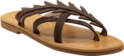 Emmanuela Comfortable Split Toe Leather Sandals with Olive Leaves, Cushioned Insole Flat Slide on Dressy Summer Shoes for Women, Greek Quality Slide on Leather Sandals 9 Brown