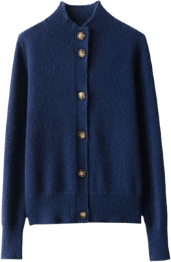 Autumn and Winter 100% Wool Cashmere Sweater Women's Body Trim Turtleneck Cardigan Warm Knitted Sweater Small Blue