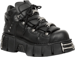 New Rock M-106-VS1 Unisex Metallic Black Vegan Leather Gothic Punk Rock Boots 36