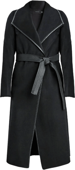 Women's Juliette Double Face Faux Leather Trim Belted Wool Coat Black - T Tahari XS