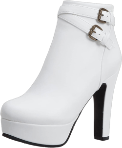 MIYYO Ankle Boots Women Short Block Heel Booties Sexy High Heels Ankle Boots with Buckle Women Winter Elegant Party Shoes PU Leather Ankle Booties with Zipper 7 White