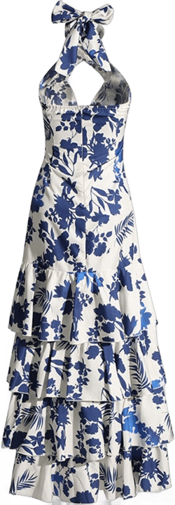 Women's Criss Cross Halter Neck Sleeveless Summer Floral Print Flowy a Line Maxi Dress(XX-Large), Blue