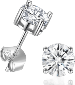 Cubic Zirconia Earrings Studs: 0.8ct Square Princess Birthstone | Clear 1ct Diamond CZ Stud Earrings, 18K White Gold Plated 925 Sterling Silver Earrings for Women 1ct-4Prong-Clear