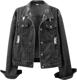 Kedera Womens Denim Jackets Distressed Ripped Long Sleeve Jean Jacket Coats Small Charcoal Black