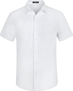HISDERN Linen Cotton Shirts for Men Short Sleeve Casual Summer Button Down Shirt Beach Vacation Shirt with Pocket Small White