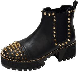 Cape Robbin Platform Boots Combat Boots Womens Ankle Boots - Studded Motorcycle Boots Women Goth (Spiky) 10 Black Gold