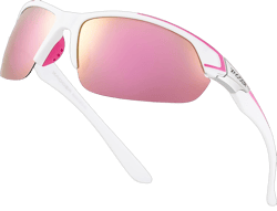 Xagger Polarized Sports Sunglasses for Men Women UV400 Wrap Around Baseball Softball Glasses Matte White | Pink Mirror